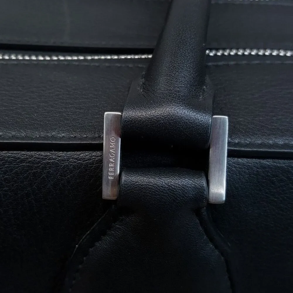 SALVATORE FERRAGAMO Mens Star Black Leather Triple Zip Tote Briefcase $3300